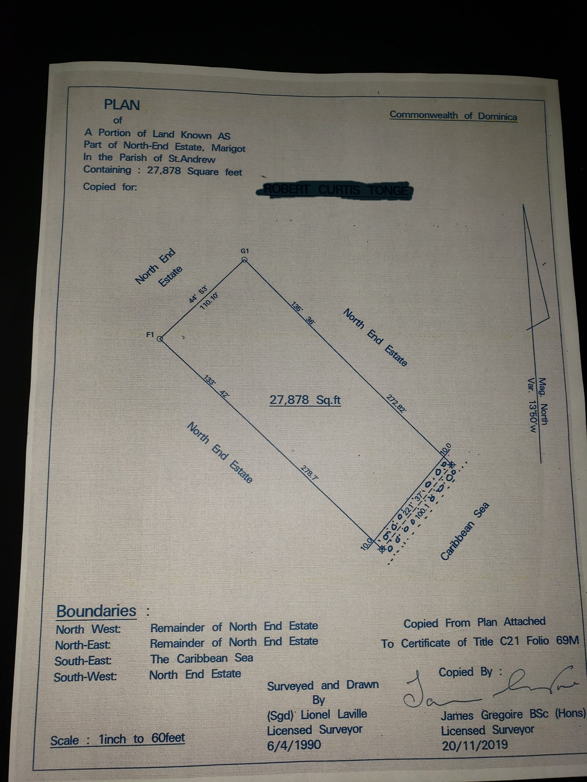 27,878 SQ ft of land in North End Marigot